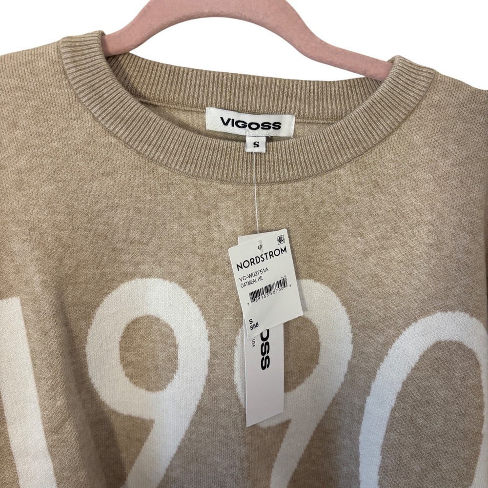 NWT Vigoss Nordstrom 1990 Oatmeal Crewneck Sweater Size Small preppy retro 90s - Picture 3 of 12